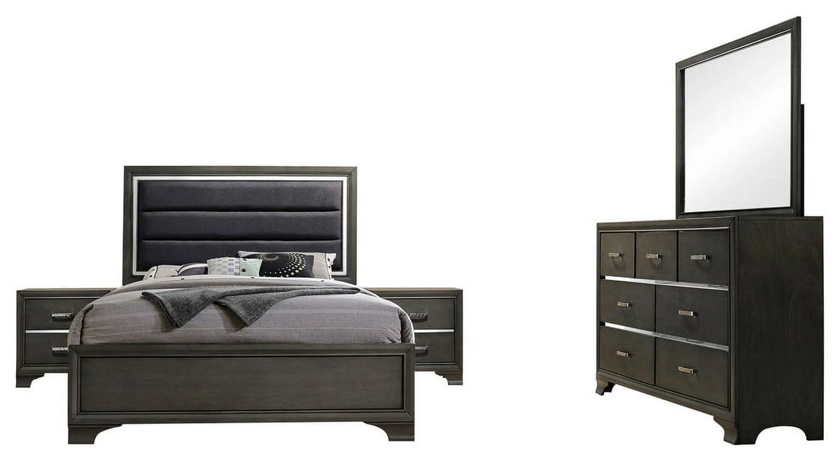 5 Piece Queen Size Gray Wood Bedroom Set T2668