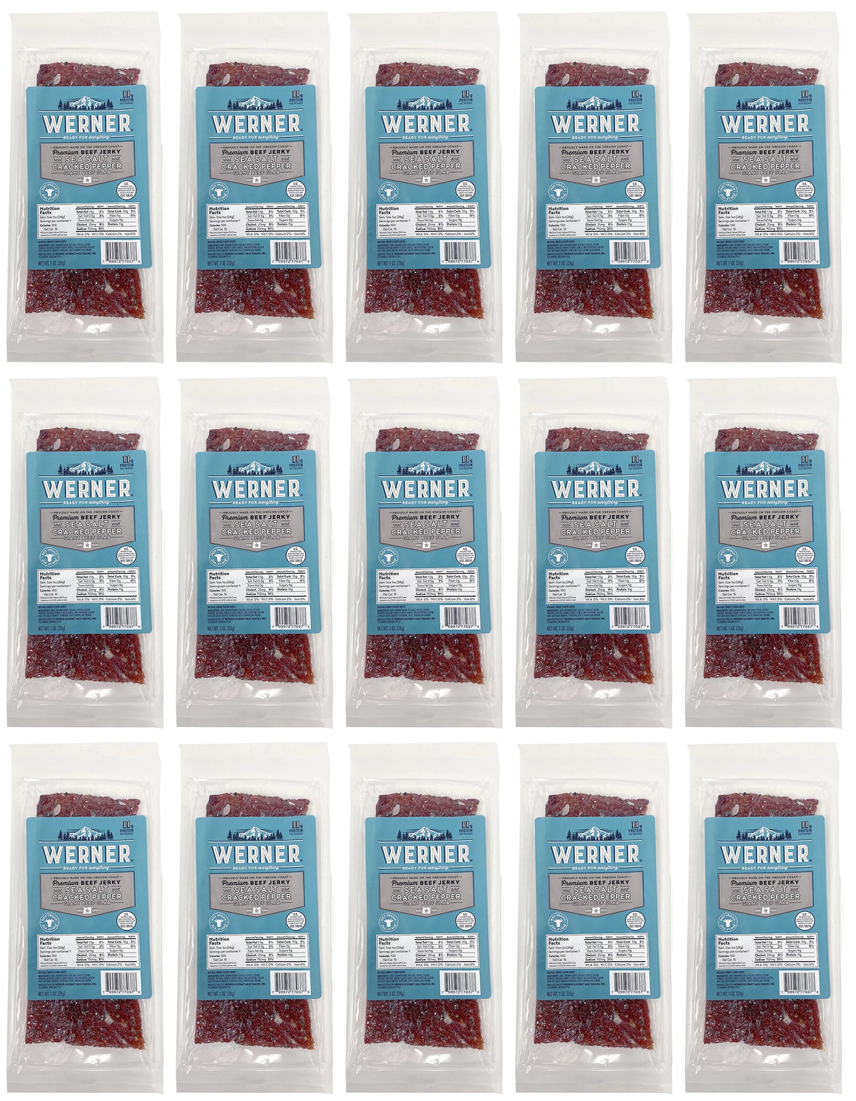 Beef Jerky Pack of 15-1 Ounce Sea Salt & Cracked Pepper O385