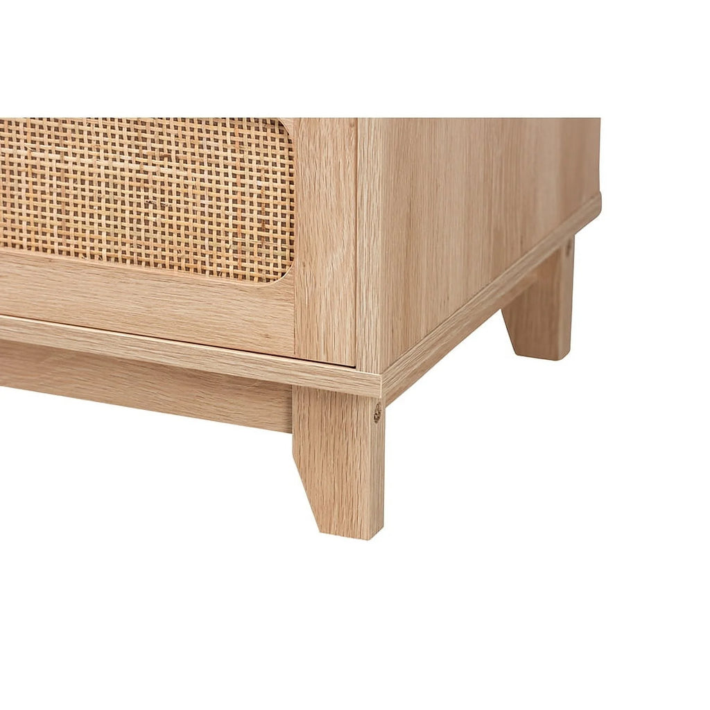 Oak Brown Wood and Natural Rattan 5-Drawer Storage Cabinet J216890