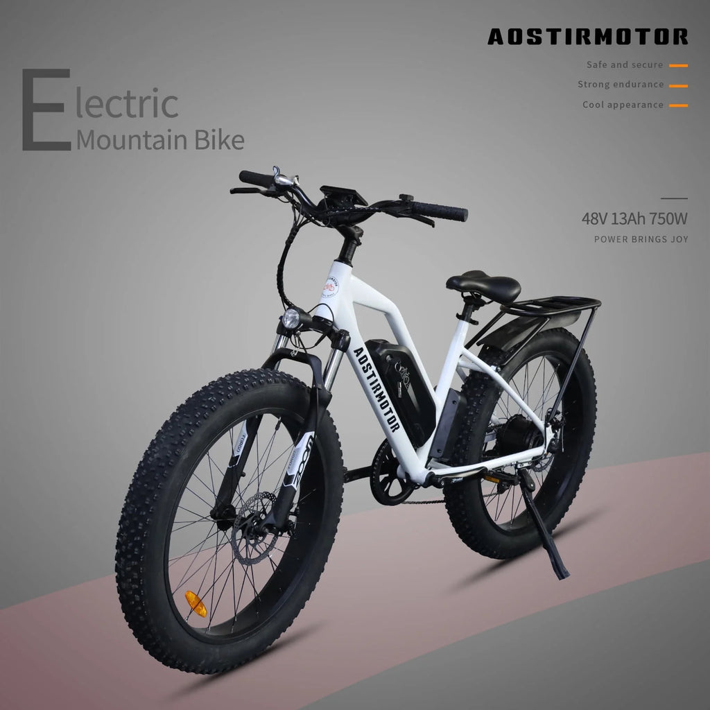 750W Electric Bike Fat Tire 48V 13AH Removable Lithium Battery White U160191