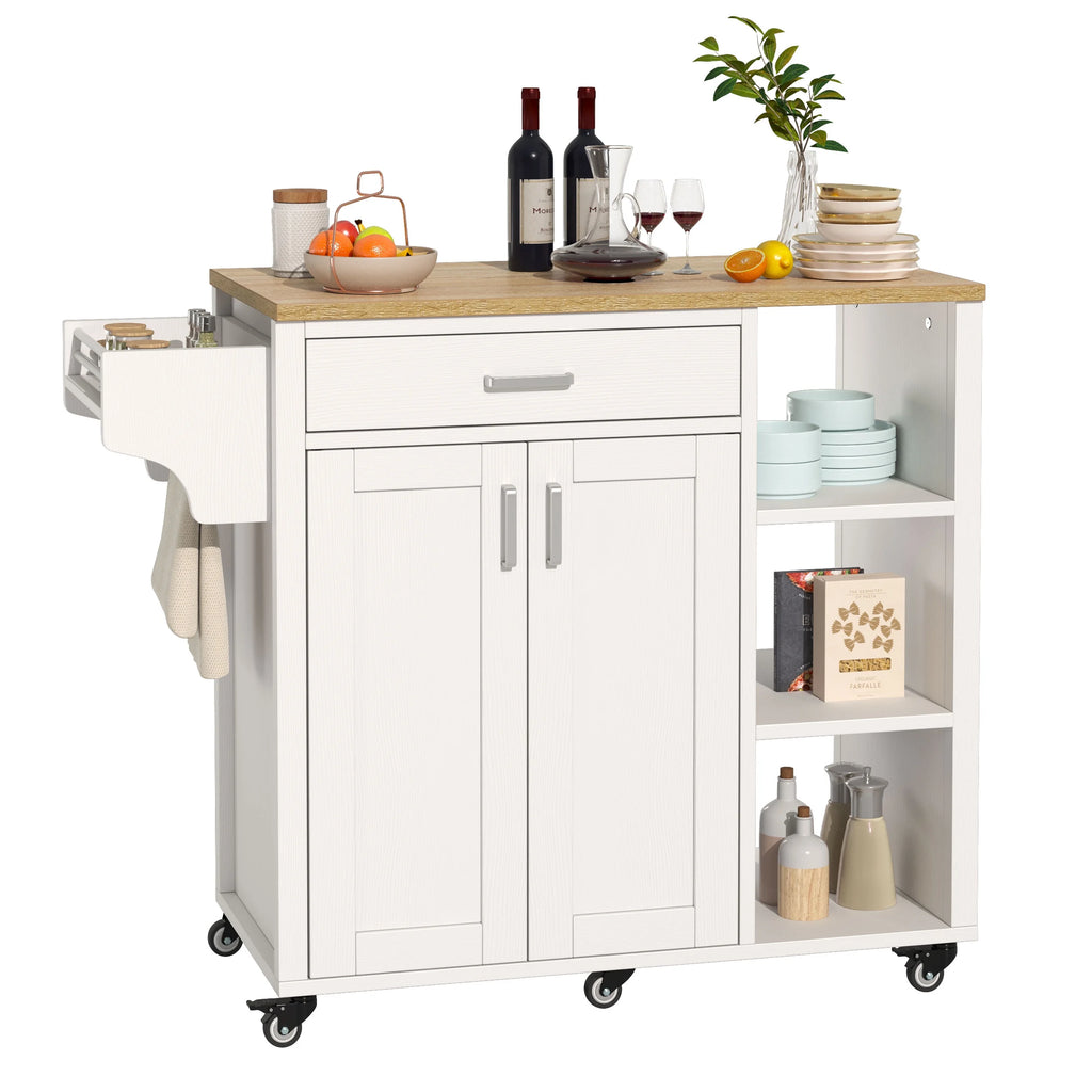 37" White Kitchen Island Cart with Storage Cabinet and Drawer Z969