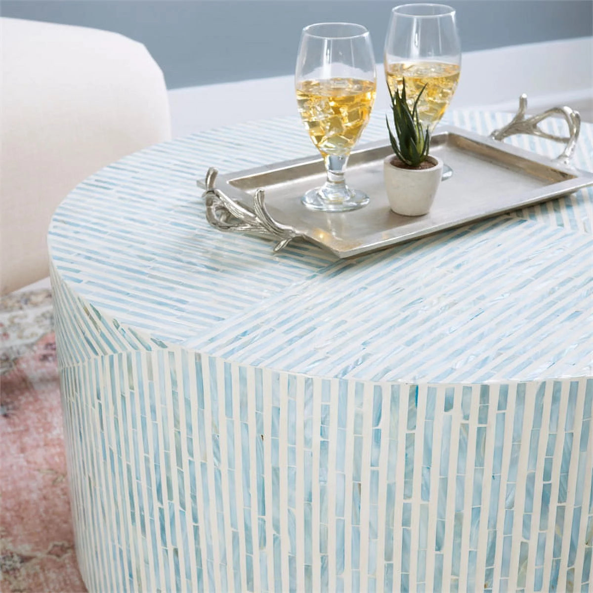 Blue Capiz Mosaic Inlay Coffee Table U5956