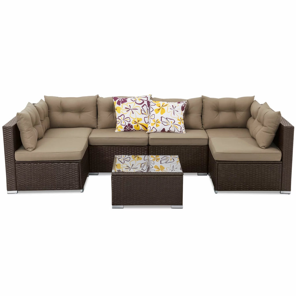 7-Piece Brown PE Rattan Patio Conversation Set D4832
