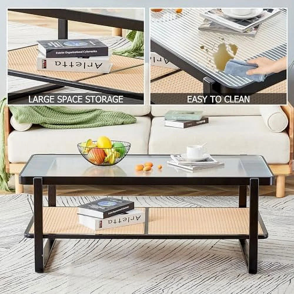 Natural Wood Rattan Coffee Table L409