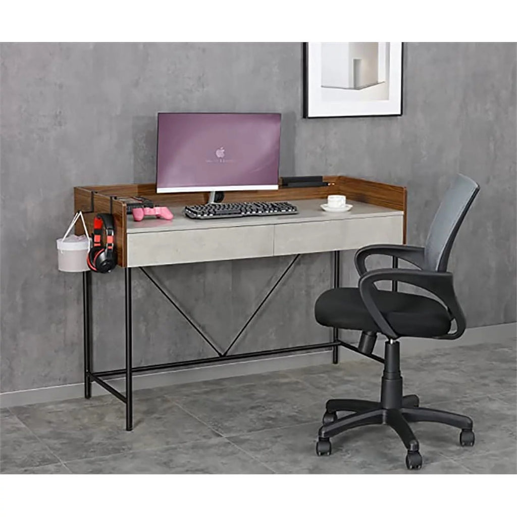 Walnut Cement Writing Desk with Drawers B6046