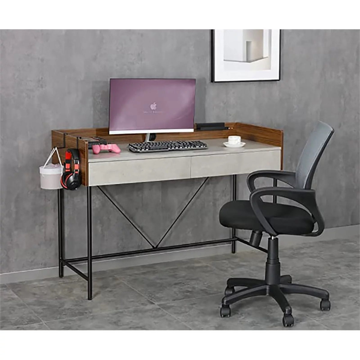Walnut Cement Writing Desk with Drawers B6046