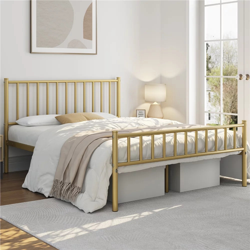 Queen Metal Bed Frame with Spindle Headboard and Footboard B902