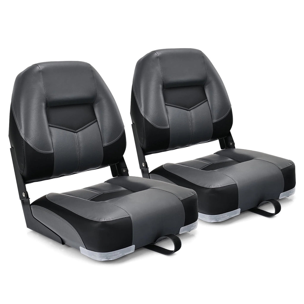 2PCS Low Back Folding Boat Seat Black & Grey Y109065
