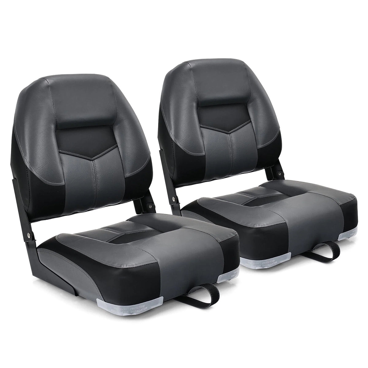 2PCS Low Back Folding Boat Seat Black & Grey Y109065