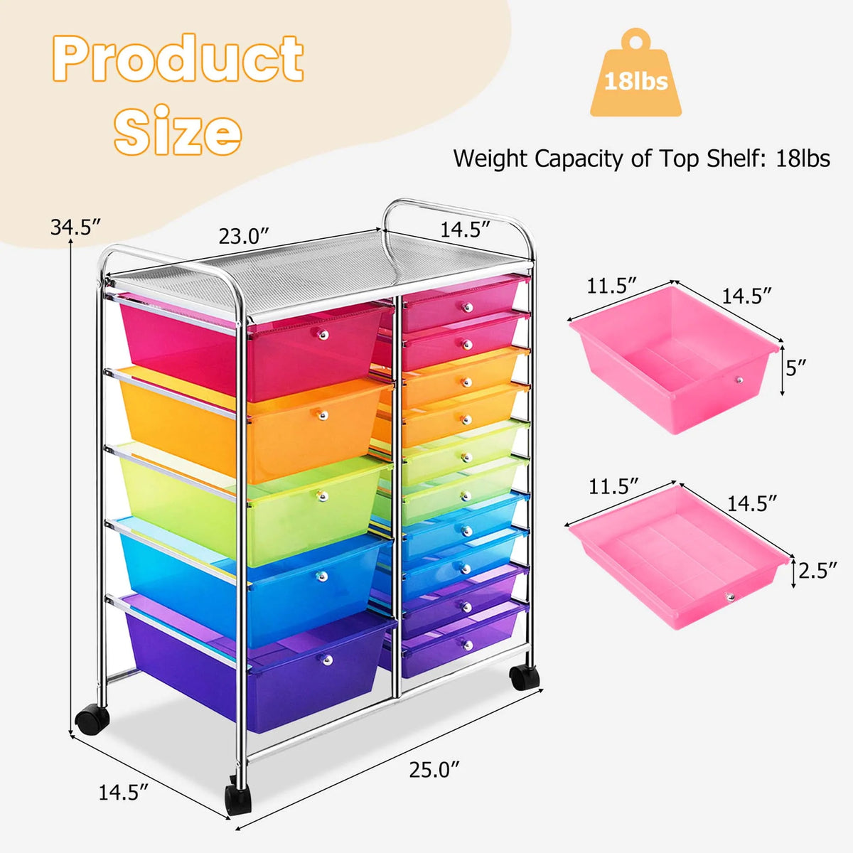 15 Drawer Rolling Storage Cart Organizer P221632