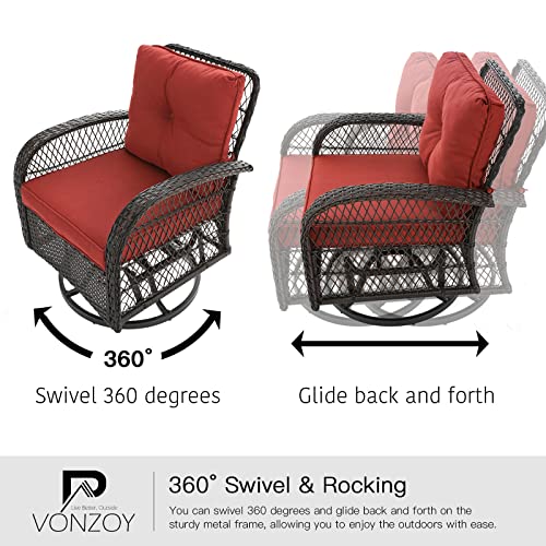 3 Pieces Wicker Patio Furniture Set with Swivel Glider Rocker and Table P798391