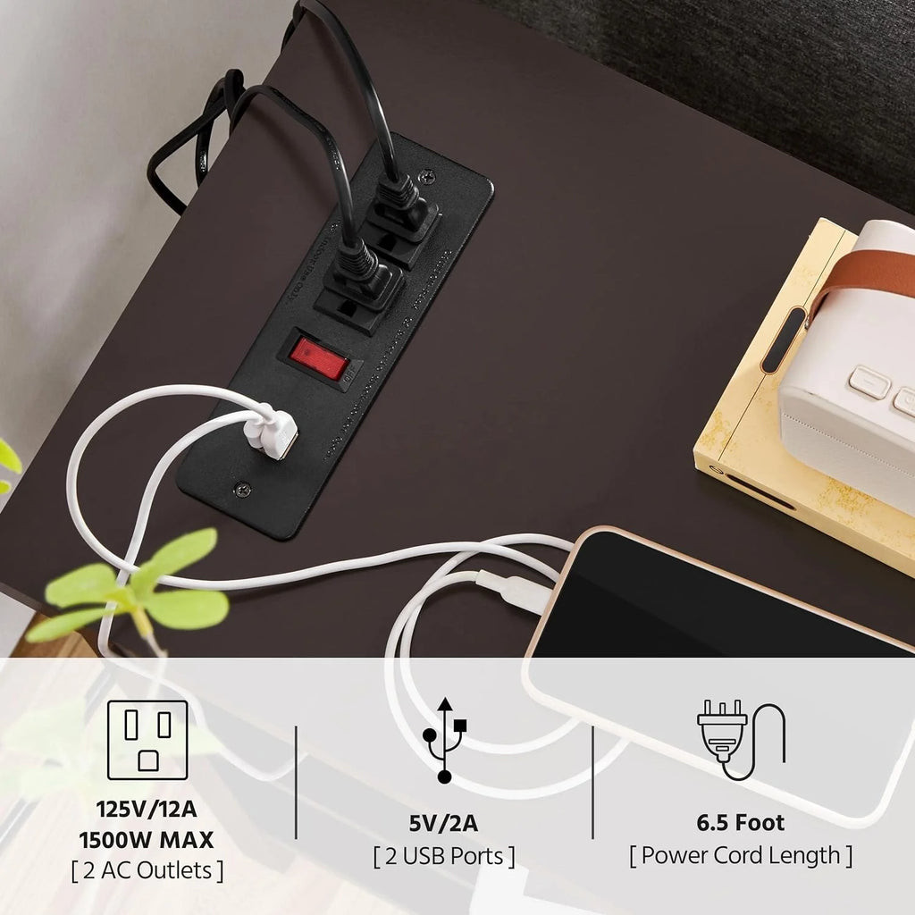 Espresso Narrow Nightstand with Charging Station O38168