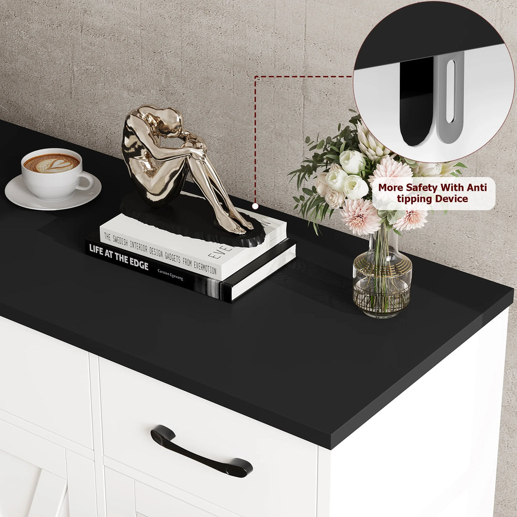Black & White 4-Door 3-Drawer Wood Sideboard E1489