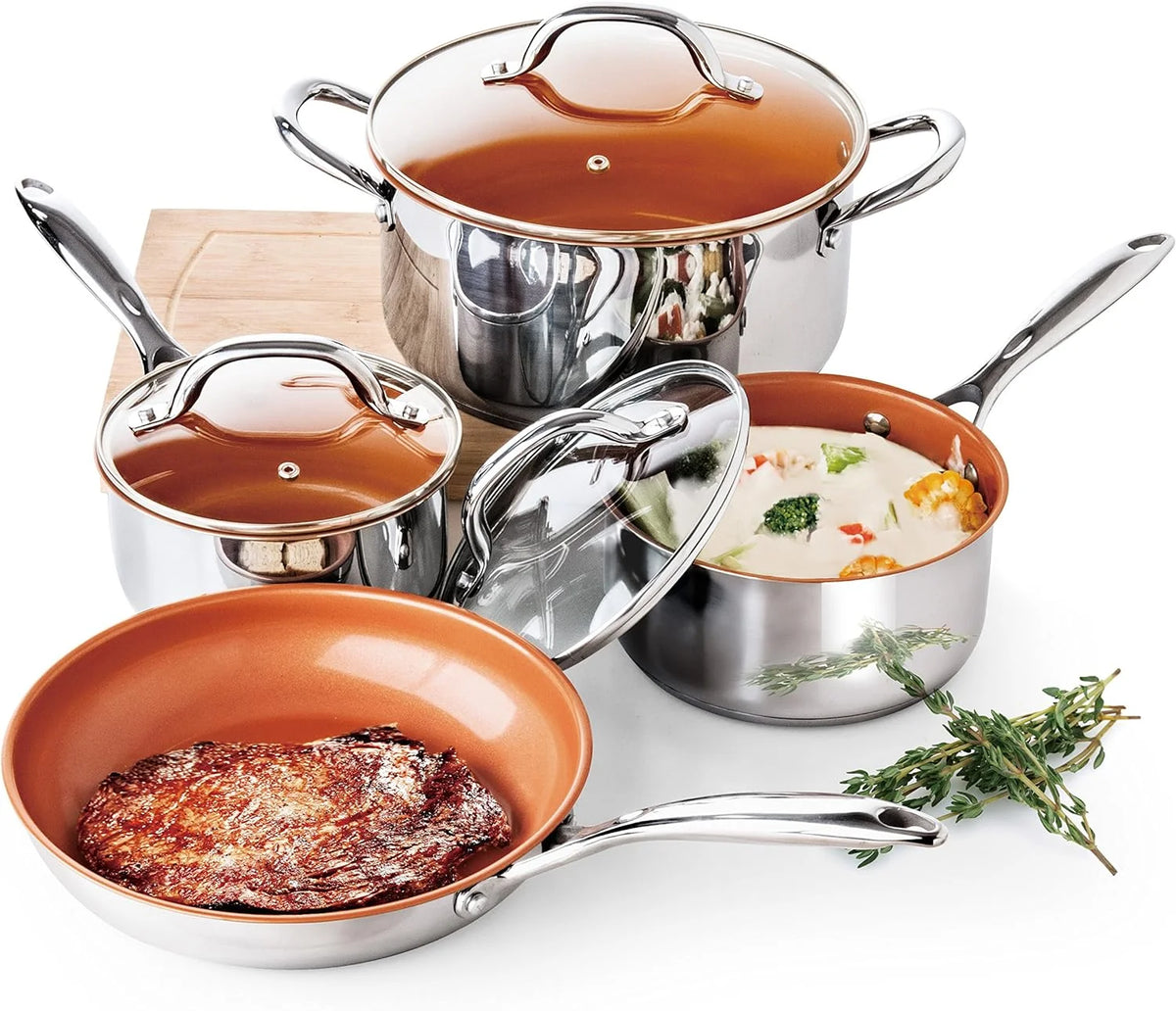 7 Piece Stainless Steel Ceramic Titanium Non Stick Cookware Set B975