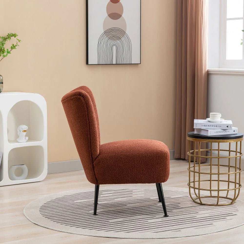 Burnt Orange Boucle Upholstered Armless Accent Chair T9053