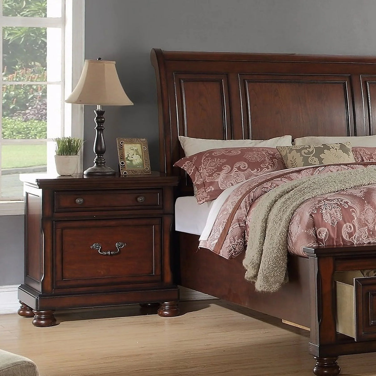 Cherry Finish 1pc Nightstand Bedside Table M248