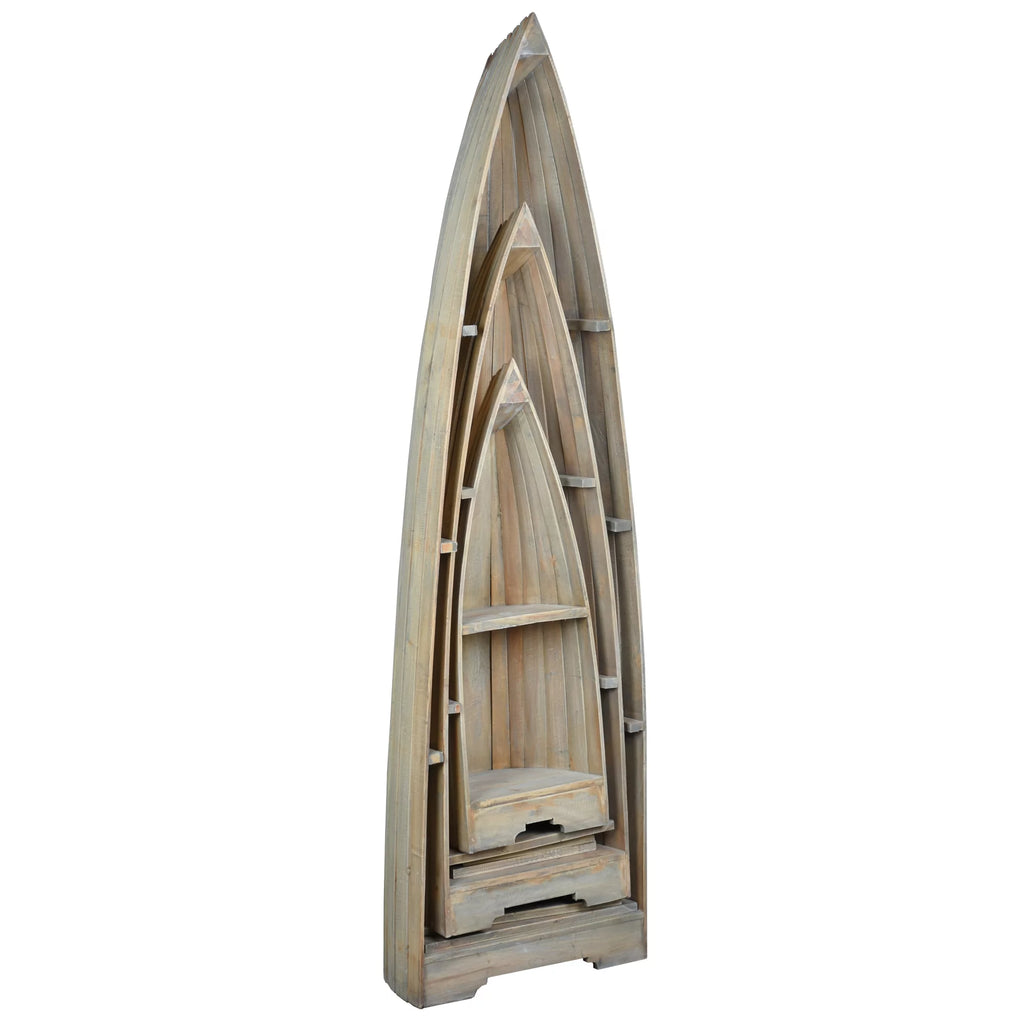 Solid Wood 3 Boat Shaped Freestanding Shelves N43834