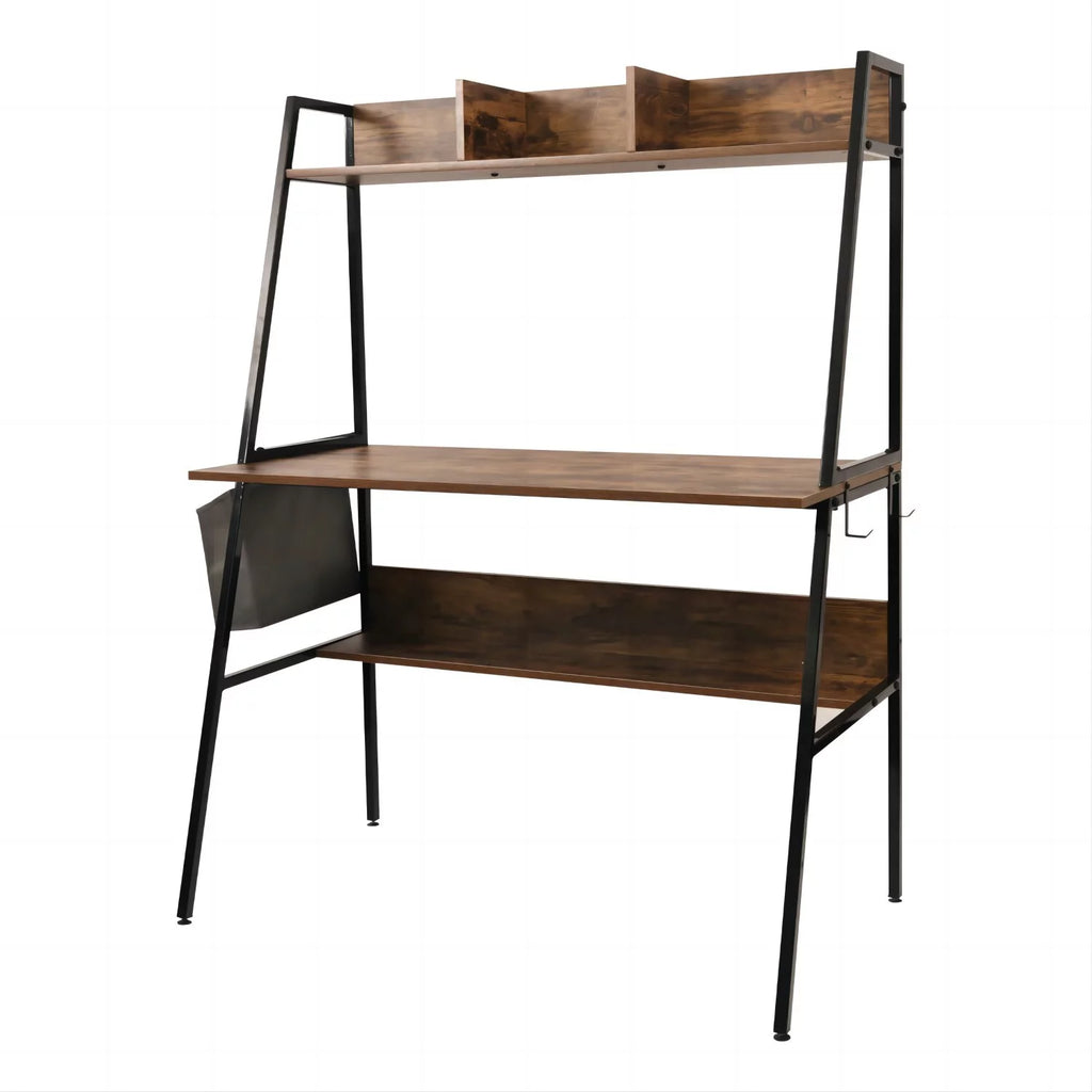 Brown Computer Desk with Hutch and Storage Shelves Q677