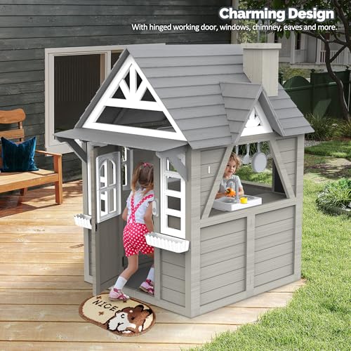 Kids Wooden Playhouse with Sink, Stove and Cookware D511