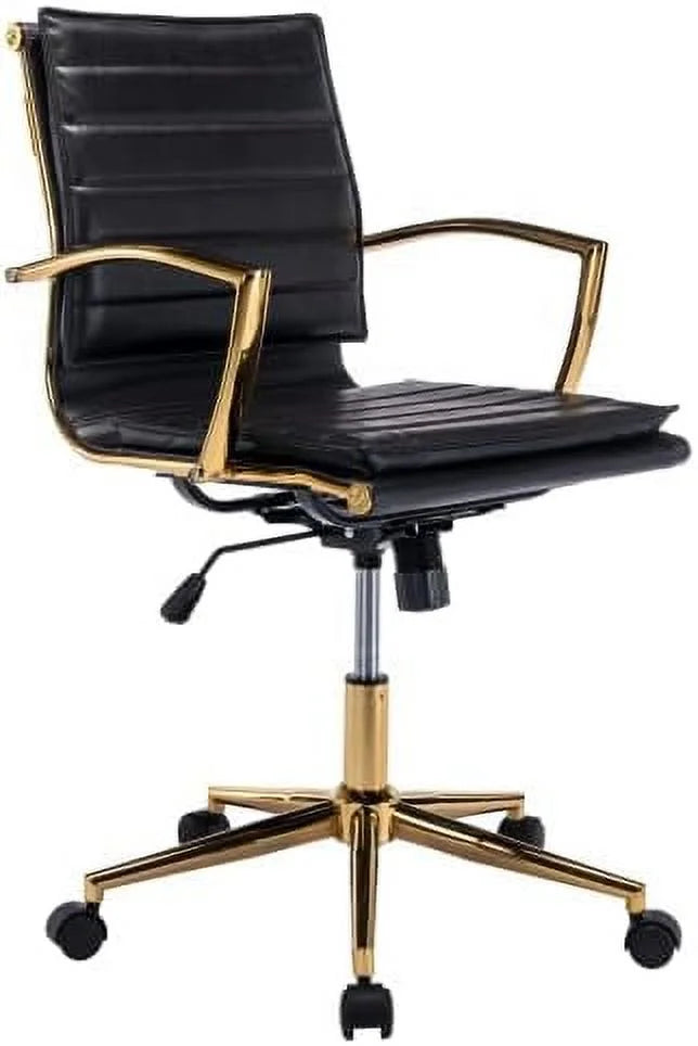 Beige Leather Office Chair with Wheels W8340