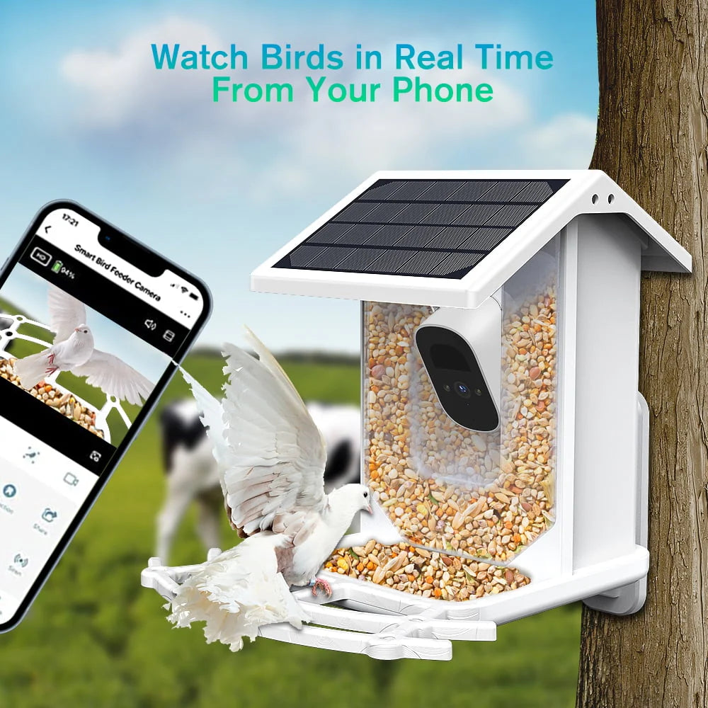 Smart Bird Feeder with Camera, Solar Panel, White U601