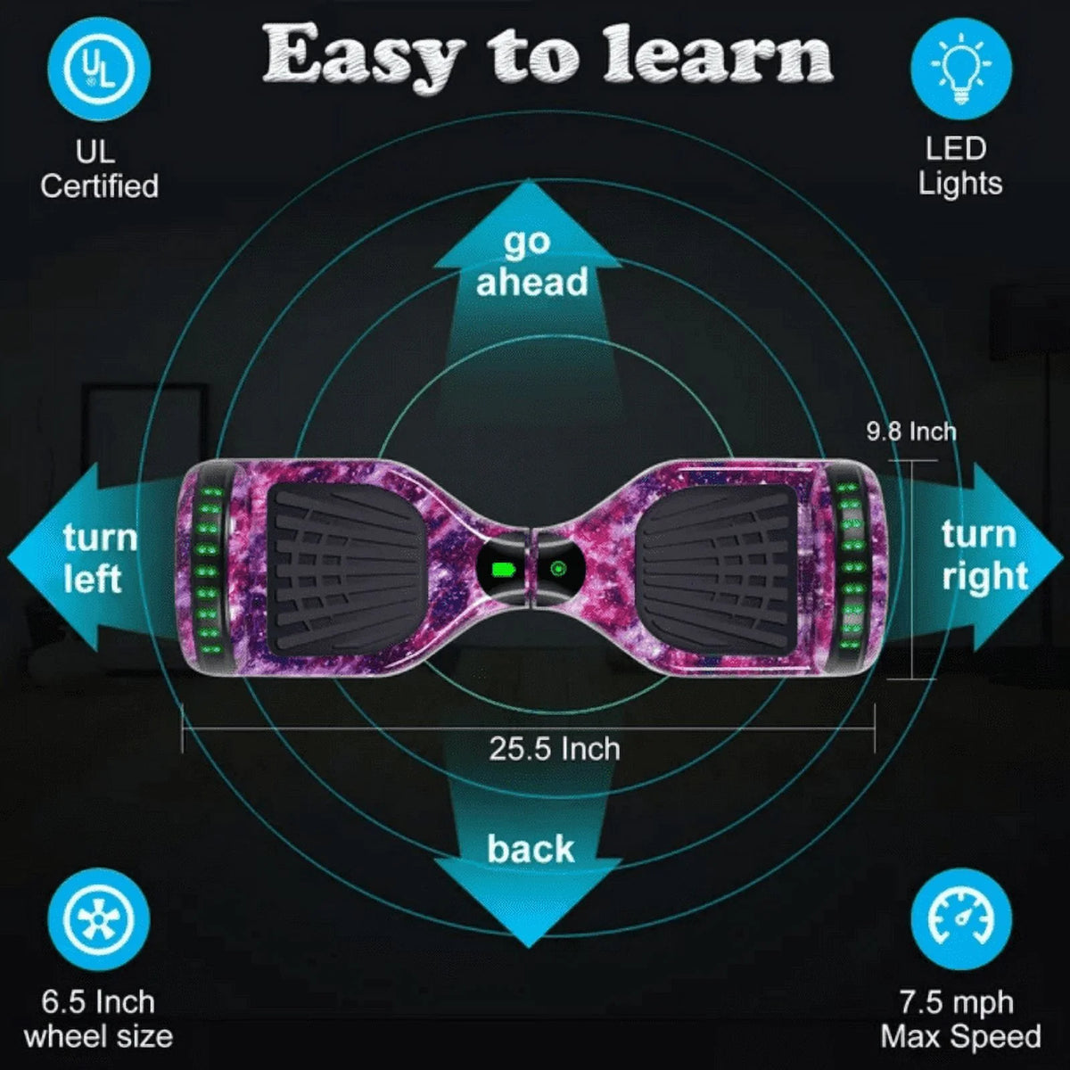 Pink 6.5 Electric Balance Wheel Scooter with Wireless Speaker B529