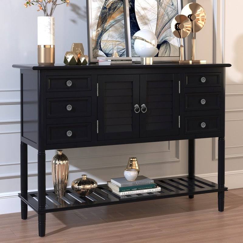 Red Console Table with 6 Drawers W37099
