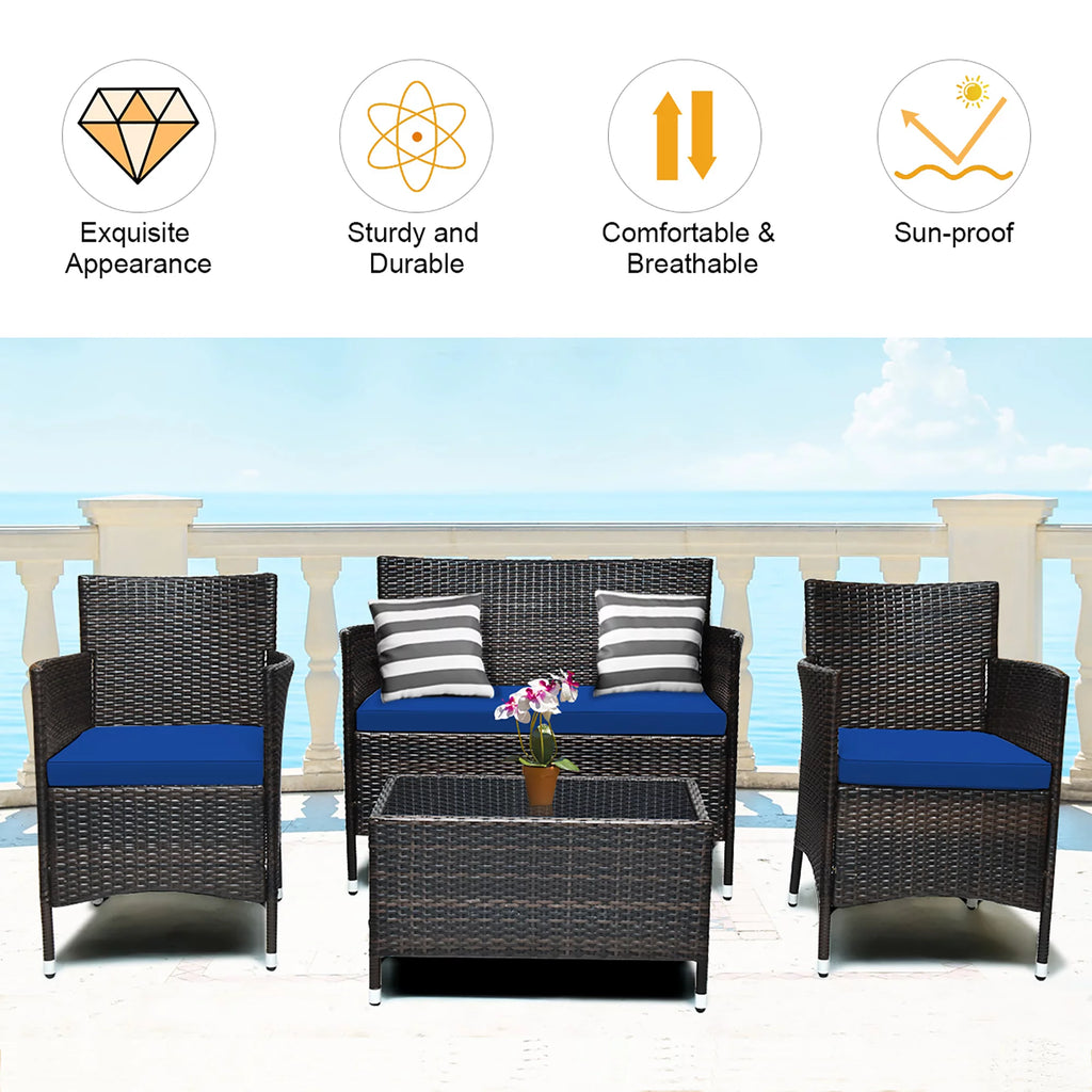 8 Pc Patio Furniture Set Cushioned Sofa Coffee Table T90303