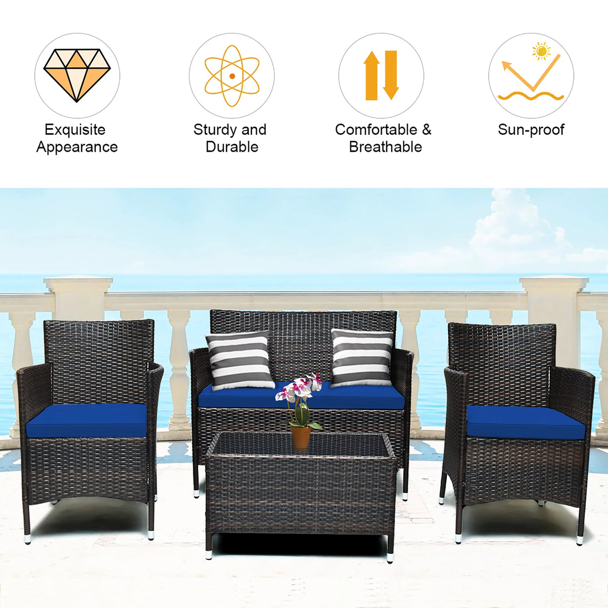 8 Pc Patio Furniture Set Cushioned Sofa Coffee Table T90303