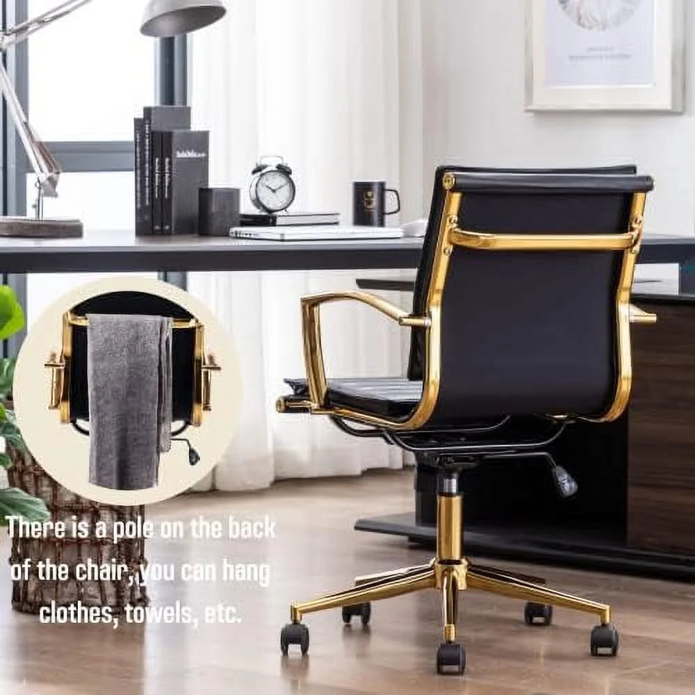 Beige Leather Office Chair with Wheels W8340