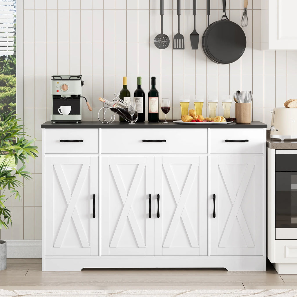 Black & White 4-Door 3-Drawer Wood Sideboard E1489