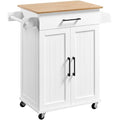 White Rolling Kitchen Cart with Bamboo Tabletop Q845