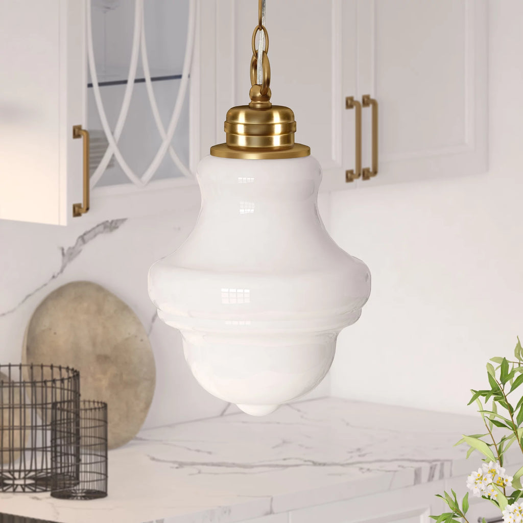 1-Light Brass Pendant with Milk White Glass Shade D118