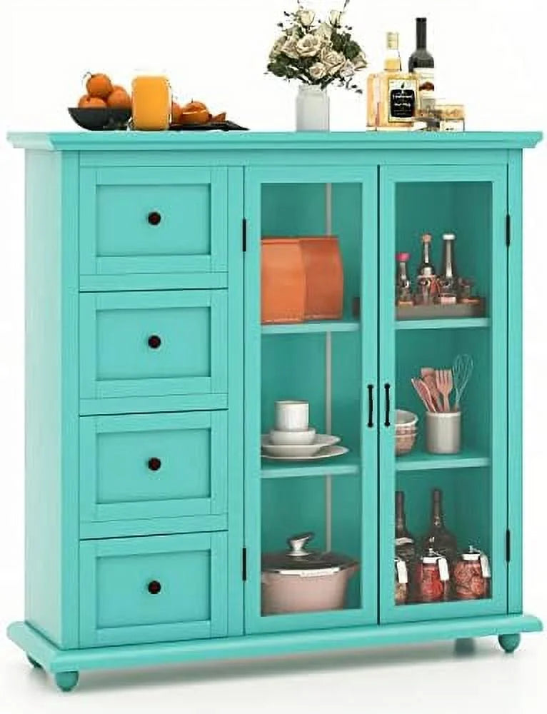 Blue Buffet Sideboard with 2 Doors 4 Drawers Q585