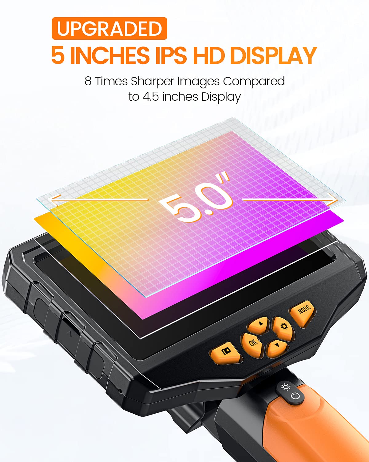Dual Lens Inspection Camera with Light, 5 IPS Screen, 16.4ft Flexible Probe, 1080p W158
