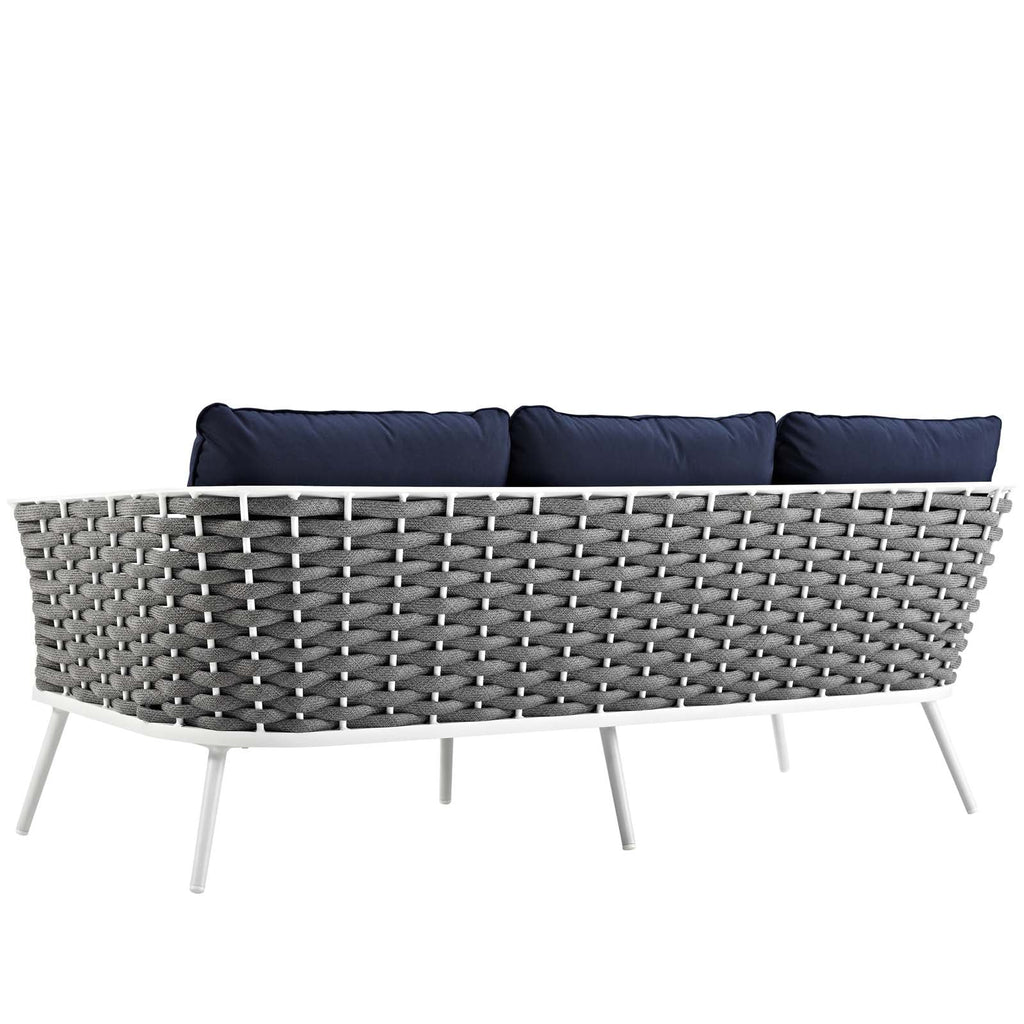 Navy Blue White Fabric Aluminum Sofa O979