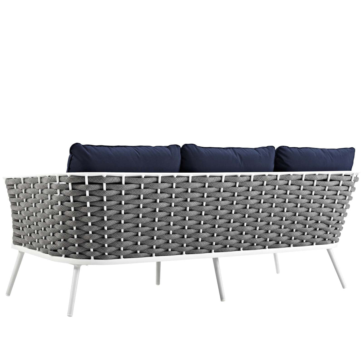 Navy Blue White Fabric Aluminum Sofa O979