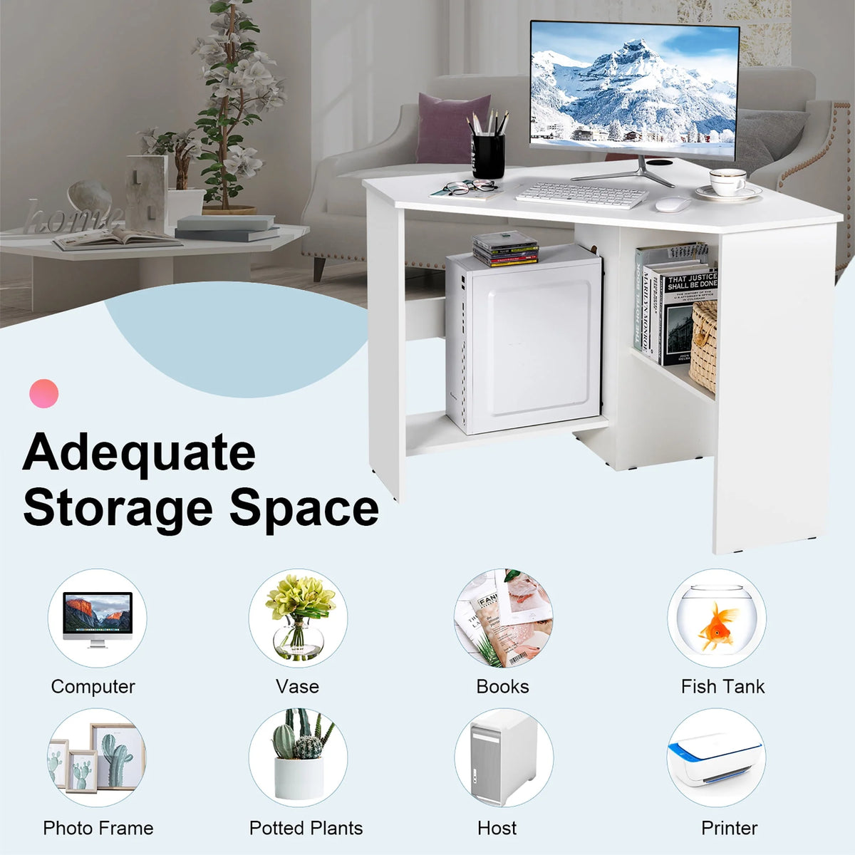 Corner Computer Desk with Storage Shelf F1846