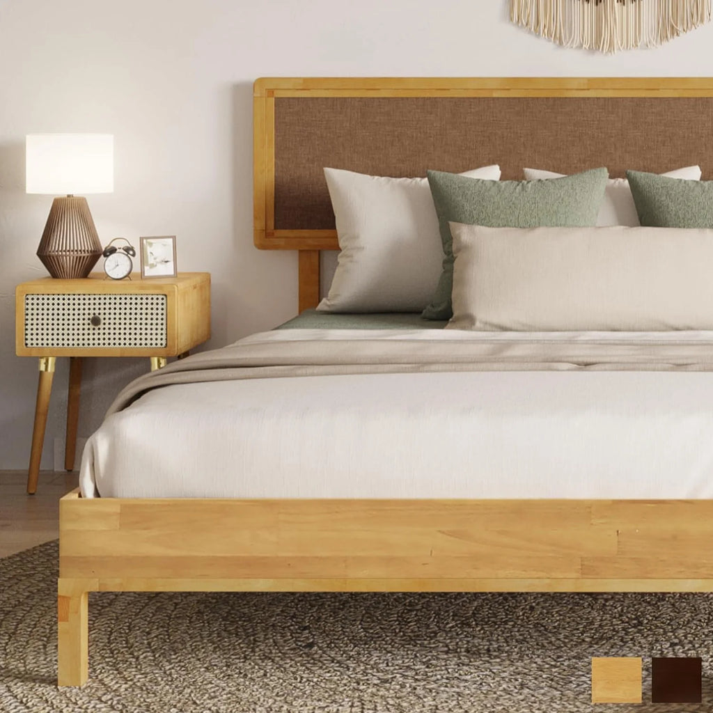 Twin Size Pine Wood Bed Frame with Adjustable Headboard V242