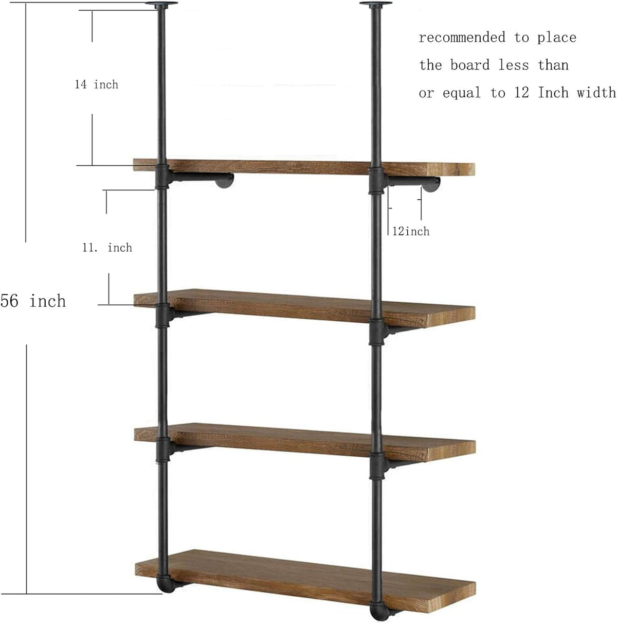 Industrial Wall Mount Iron Pipe Shelf 2 Pc 4 Tier Black H8142