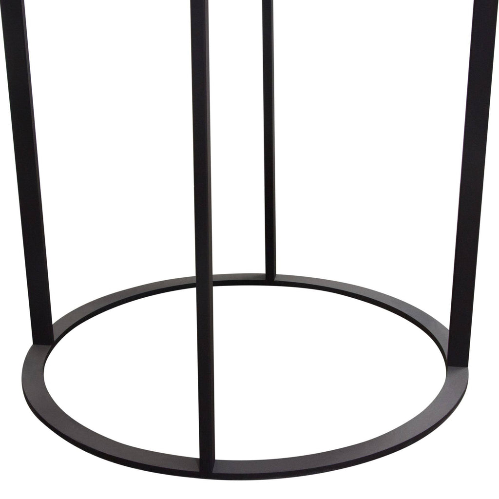 Round End Table with Engineered Marble Top and Black Metal Base E6473