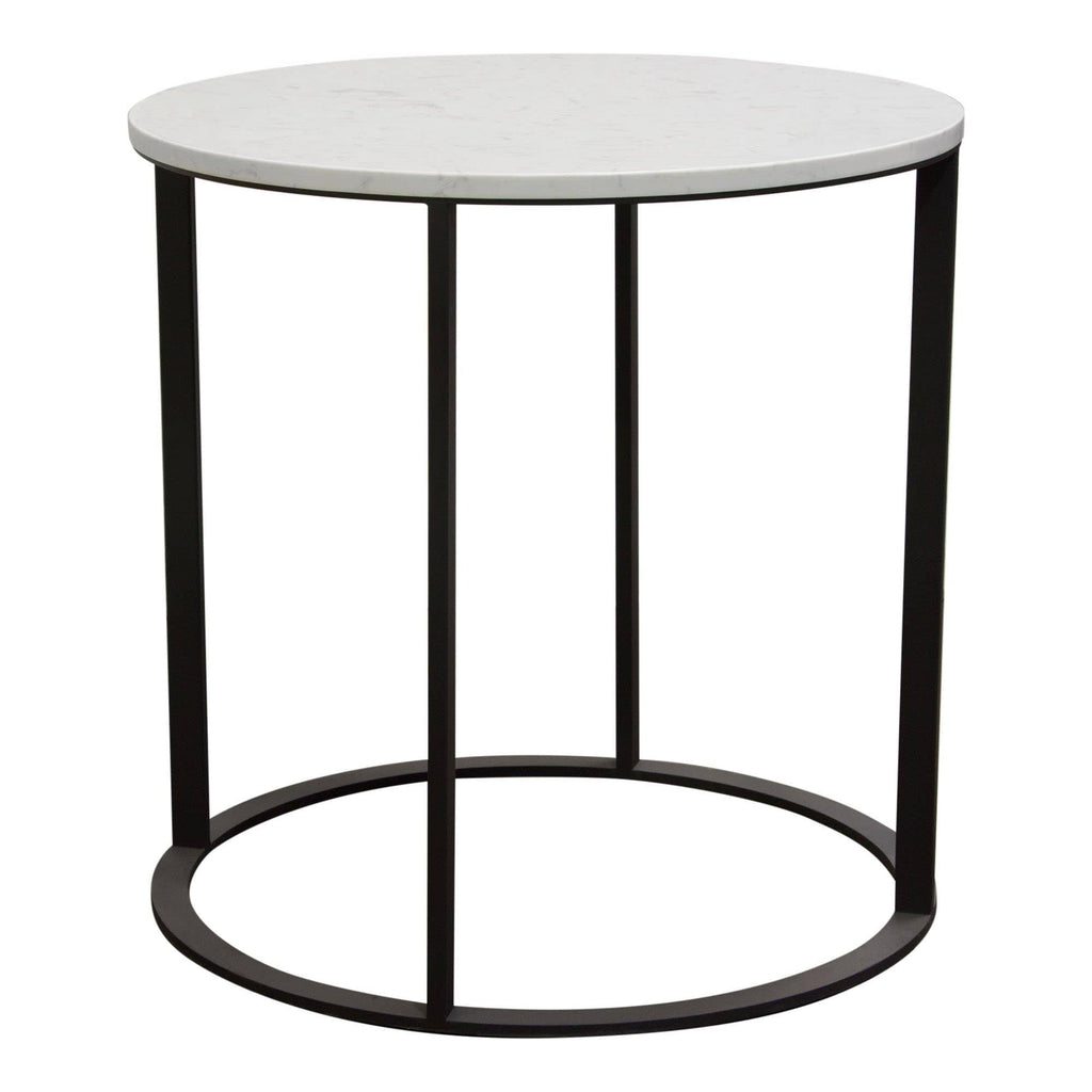 Round End Table with Engineered Marble Top and Black Metal Base E6473