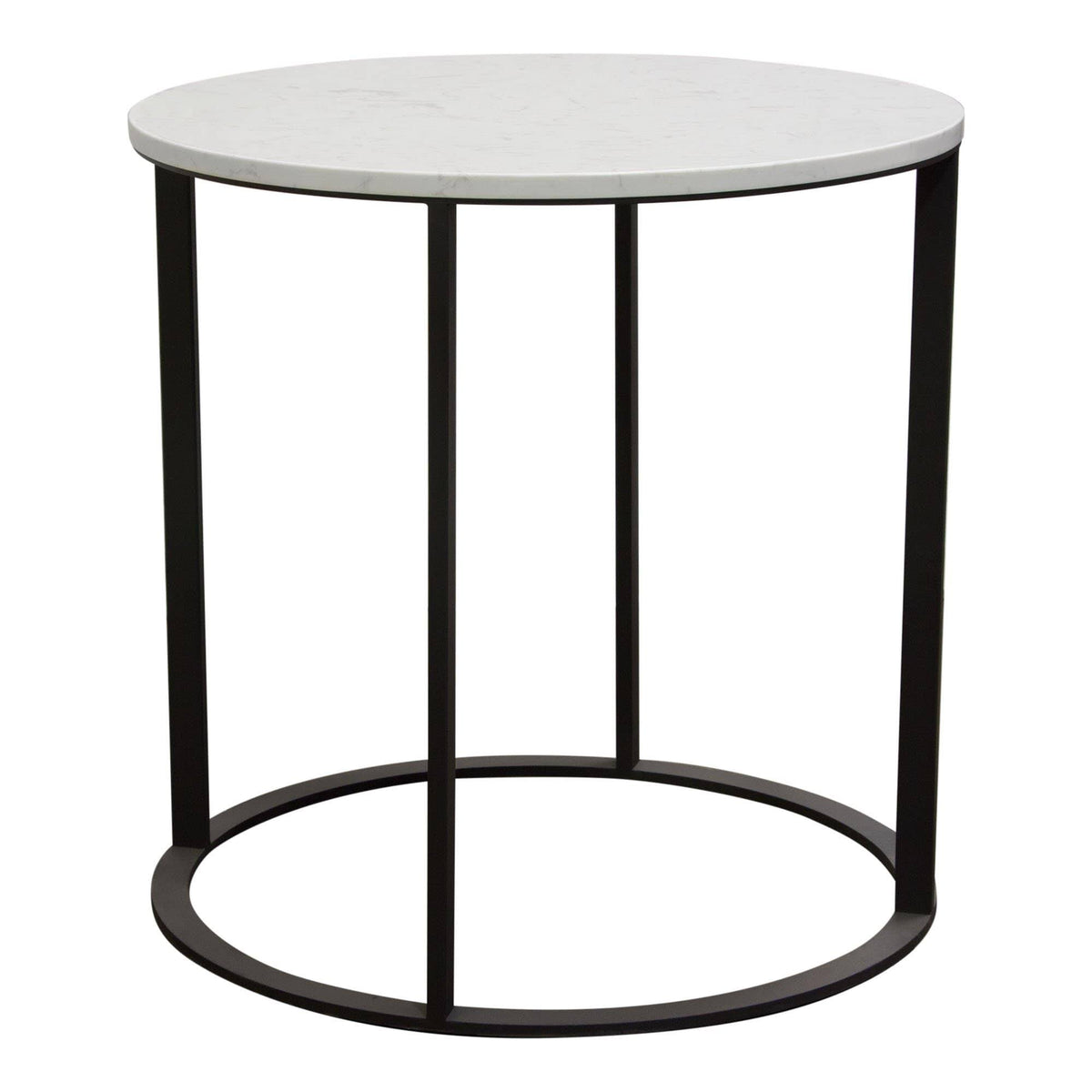 Round End Table with Engineered Marble Top and Black Metal Base E6473