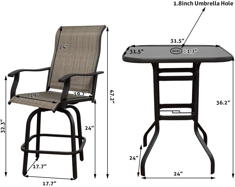 Swivel Bar Stools Set with All-Weather Metal Frame M85369