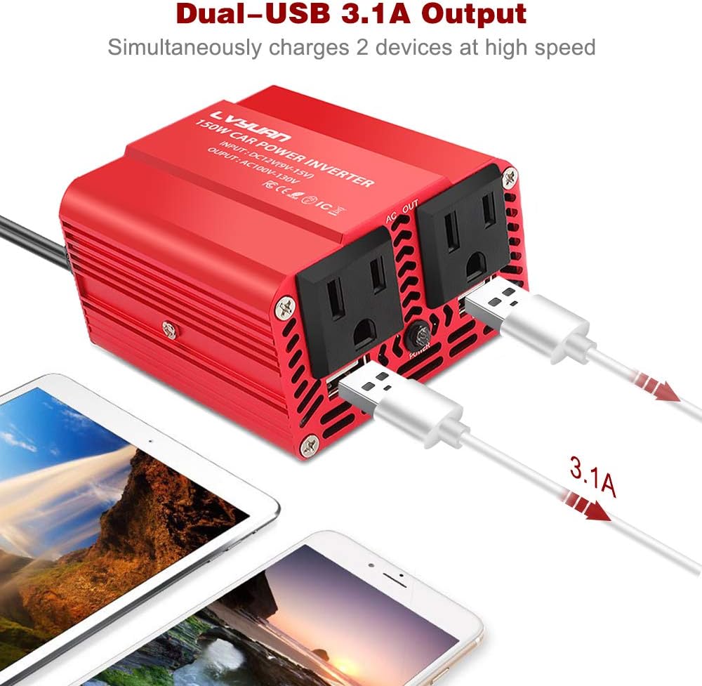 150W Car Power Inverter 12V to 110V AC with Dual USB L10290