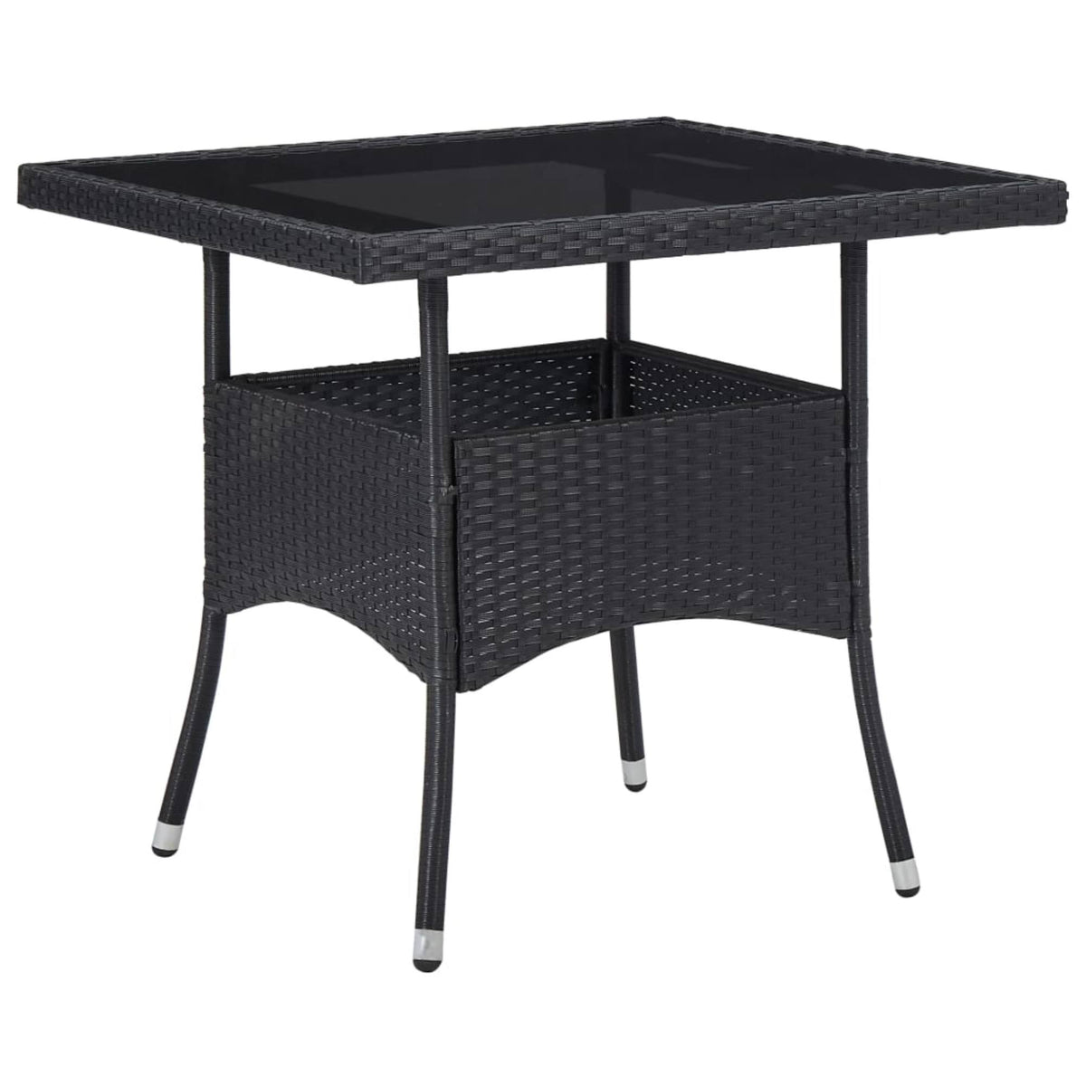 Black Poly Rattan and Glass Outdoor Dining Table H223566