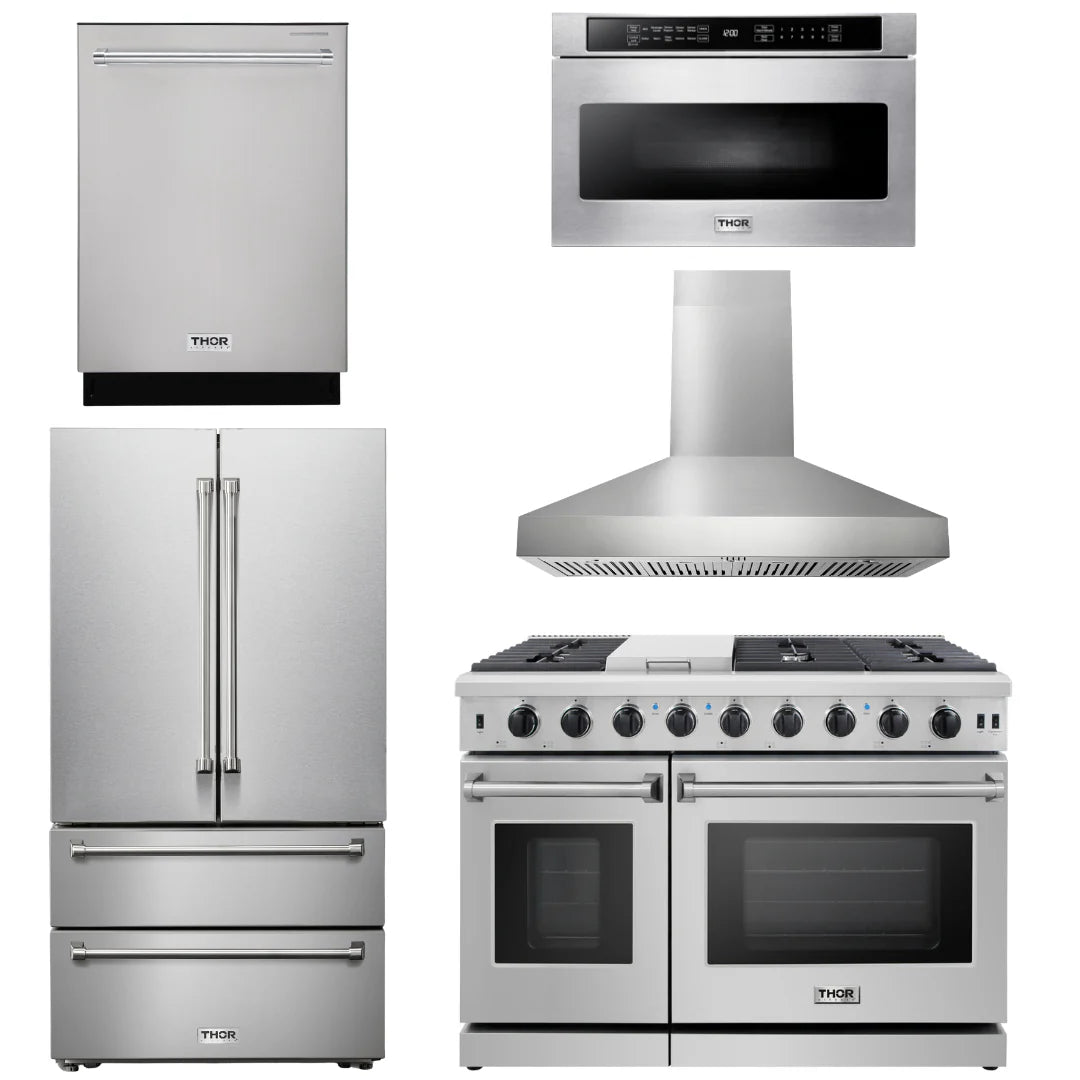 48 Propane Gas Range, Range Hood, Dishwasher, Refrigerator, Microwave Z522