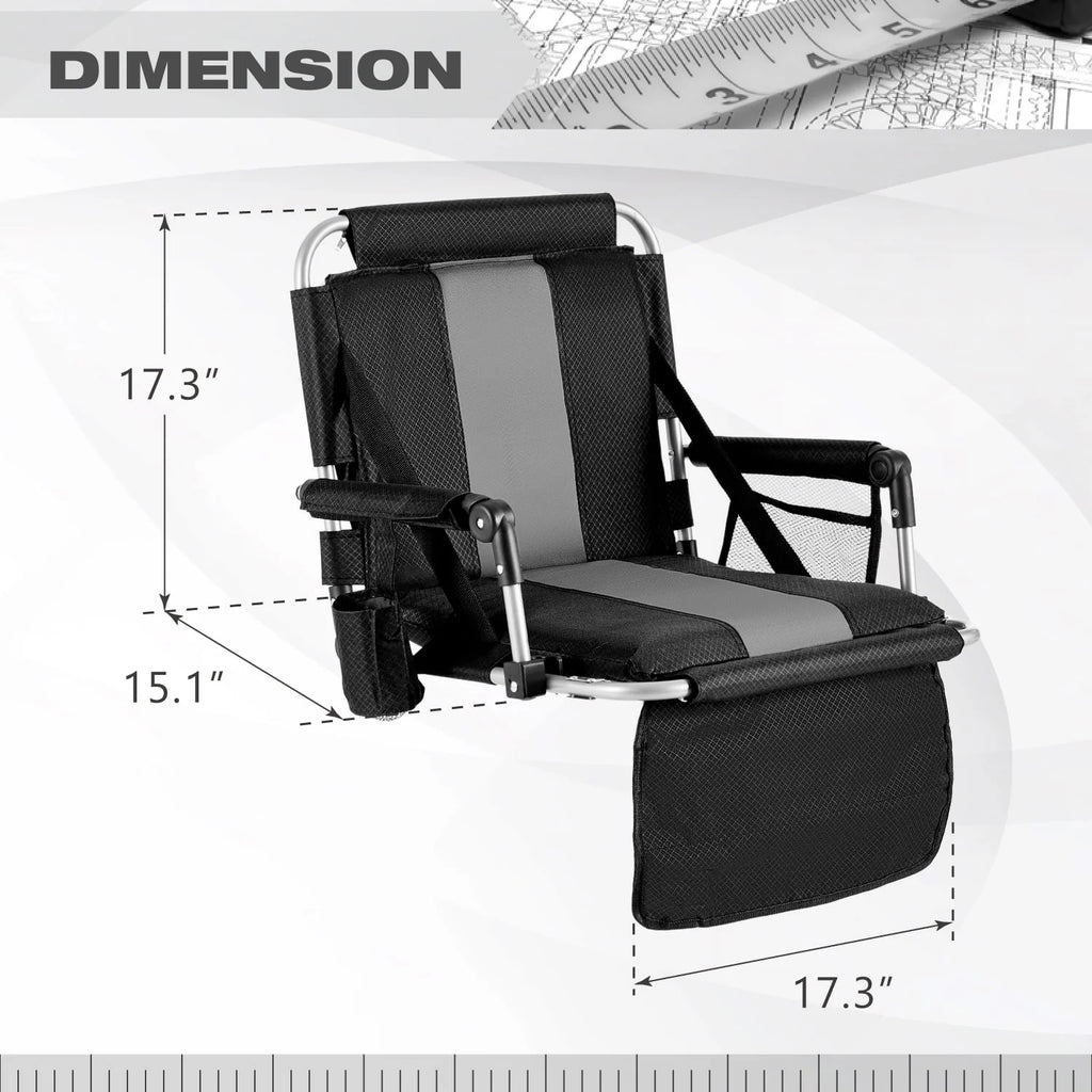 Folding Portable Stadium Seat Chair with Arm Rest, Black Grey Z4672