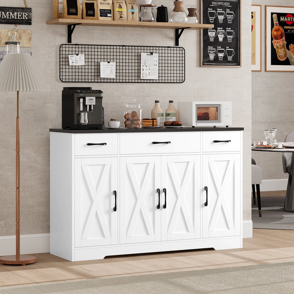 Black & White 4-Door 3-Drawer Wood Sideboard E1489