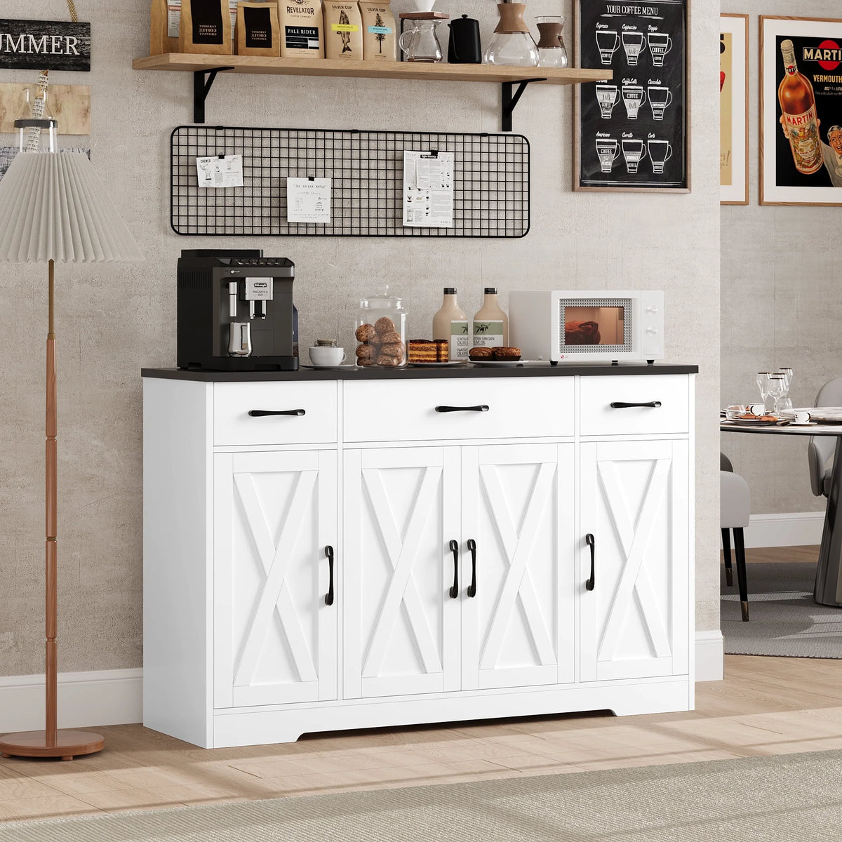 Black & White 4-Door 3-Drawer Wood Sideboard E1489